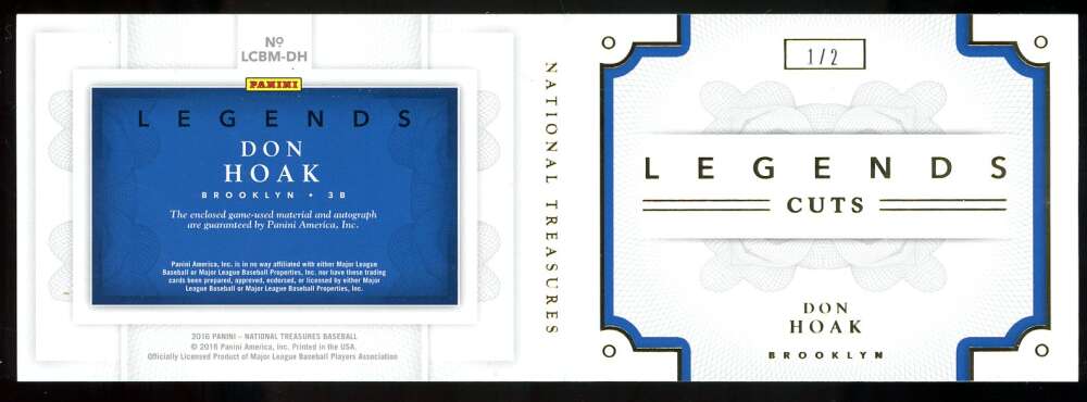 Don Hoak Signed Game Used Bat 2016 Panini Legend Cuts 1/2 Autograph