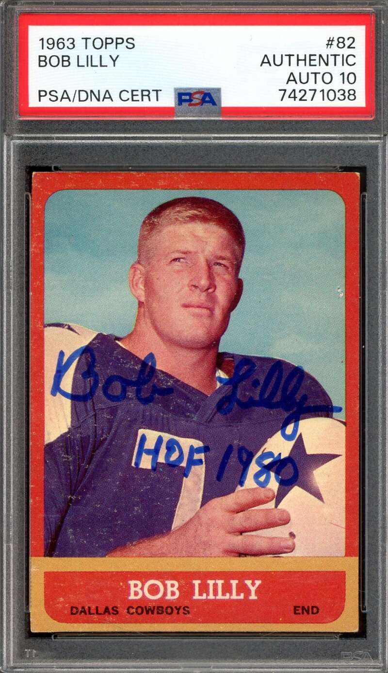 Bob Lilly Gem Mint 10 PSA DNA Signed 1963 Topps Rookie Autograph