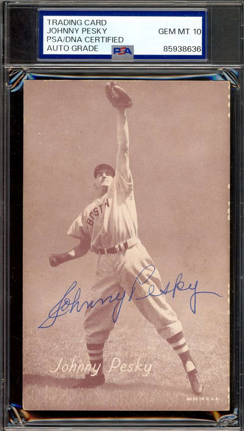 Johnny Pesky Gem Mint 10 PSA DNA Signed 1947-66 Exhibit Rookie Autograph