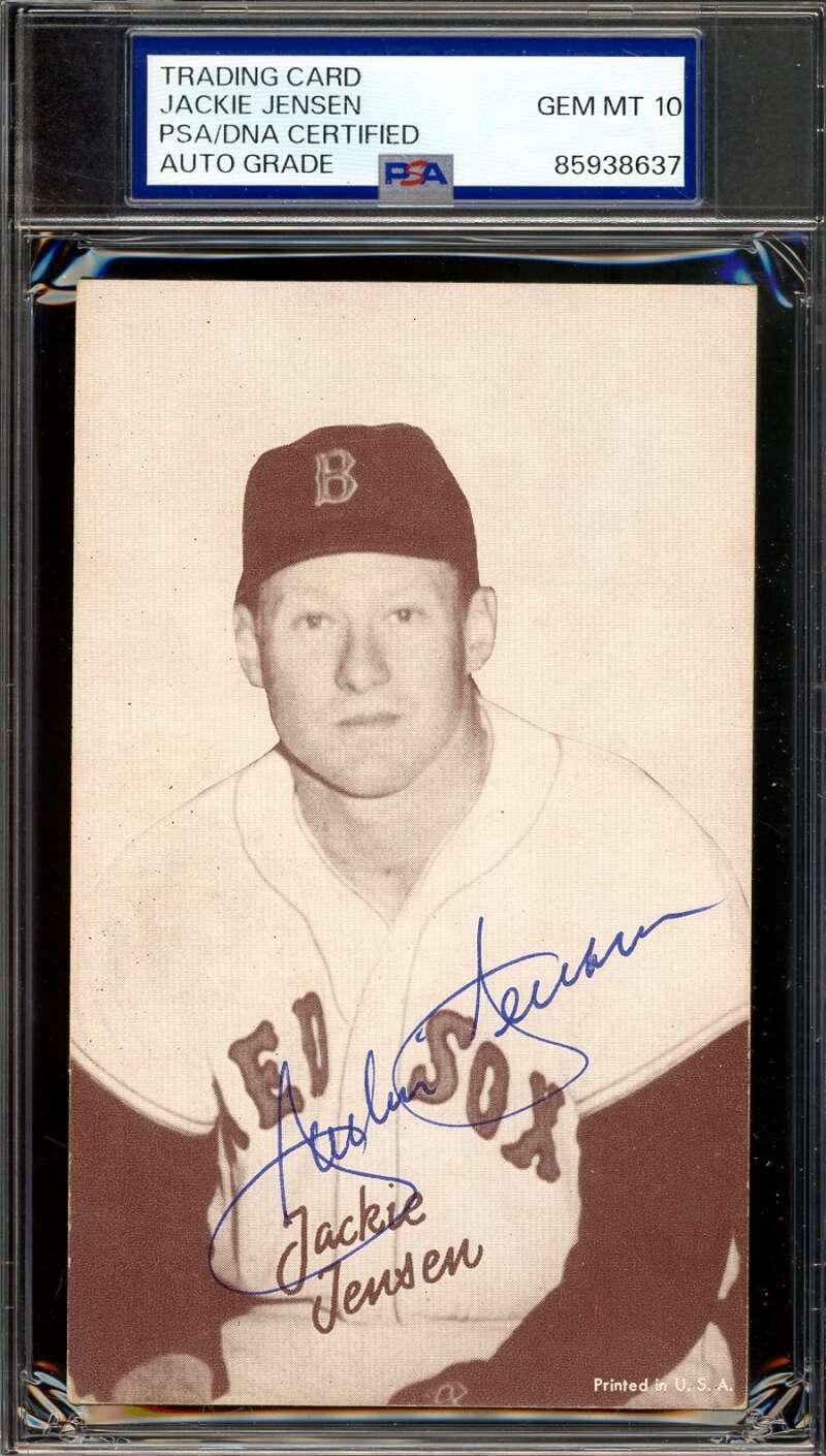 Jackie Jensen Gem Mint 10 PSA DNA Signed 1947-66 Exhibit Rookie Autograph