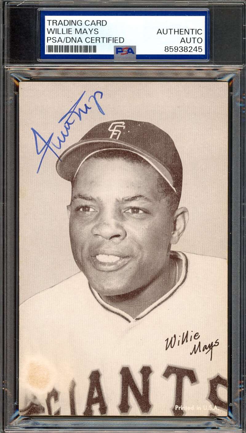 Willie Mays PSA DNA Signed 1947-66 Exhibit Stat Back Rookie Autograph