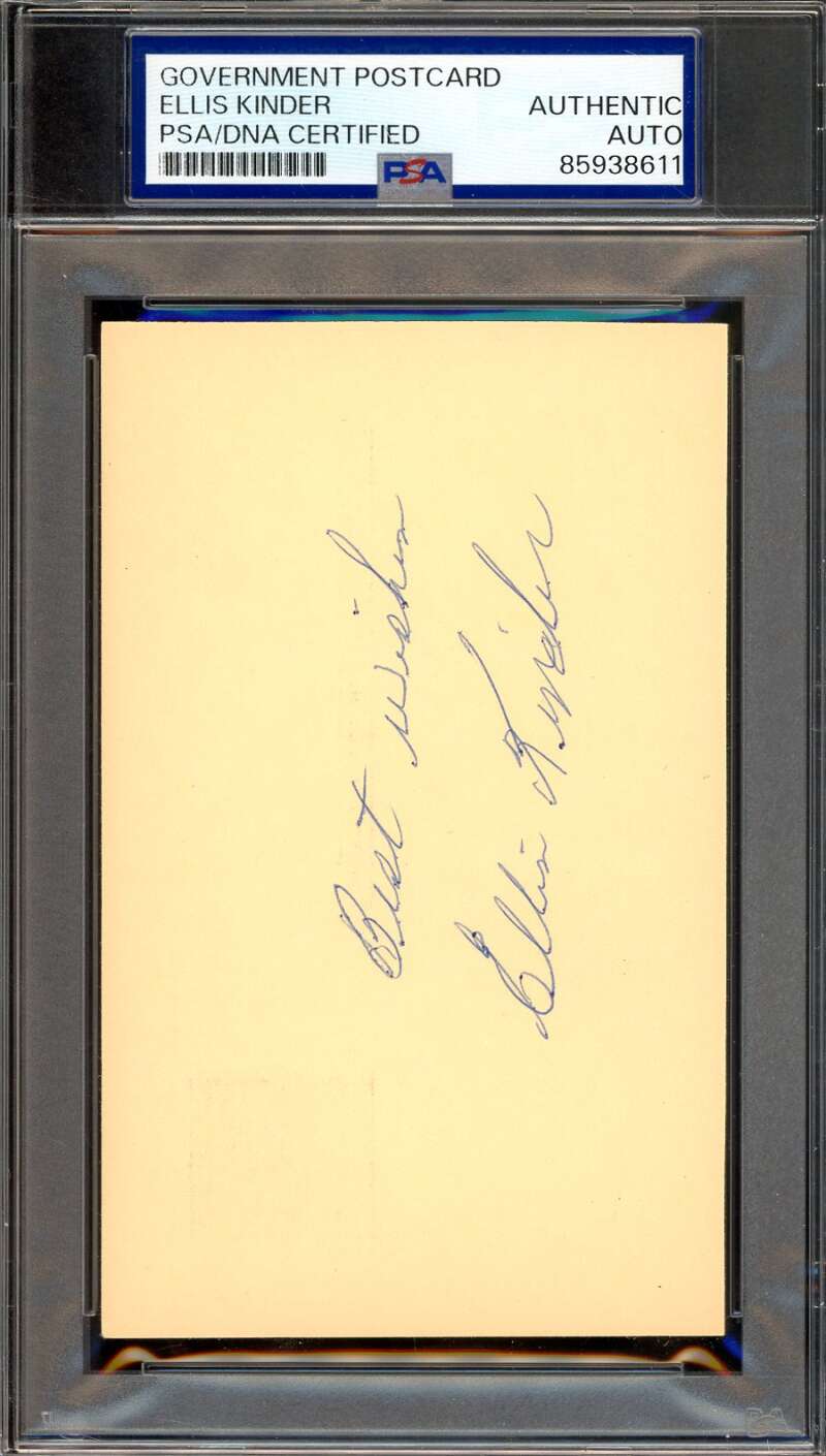 Ellis Kinder PSA DNA Signed 1954 Government Postcard GPC D.68 Autograph