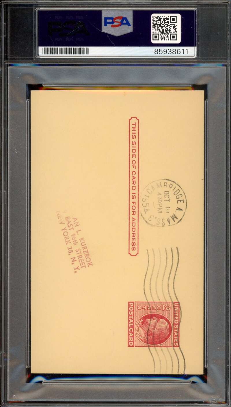 Ellis Kinder PSA DNA Signed 1954 Government Postcard GPC D.68 Autograph