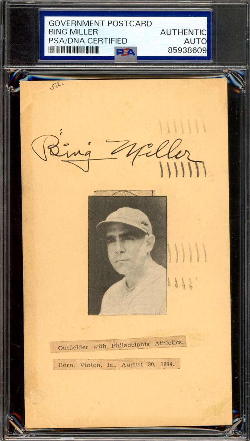 Bing Miller PSA DNA Signed 1934 Government Postcard GPC Autograph