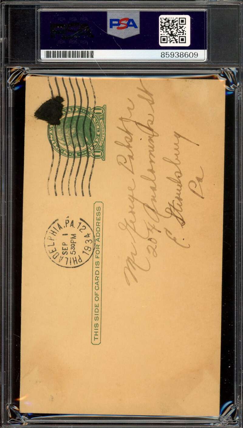 Bing Miller PSA DNA Signed 1934 Government Postcard GPC Autograph