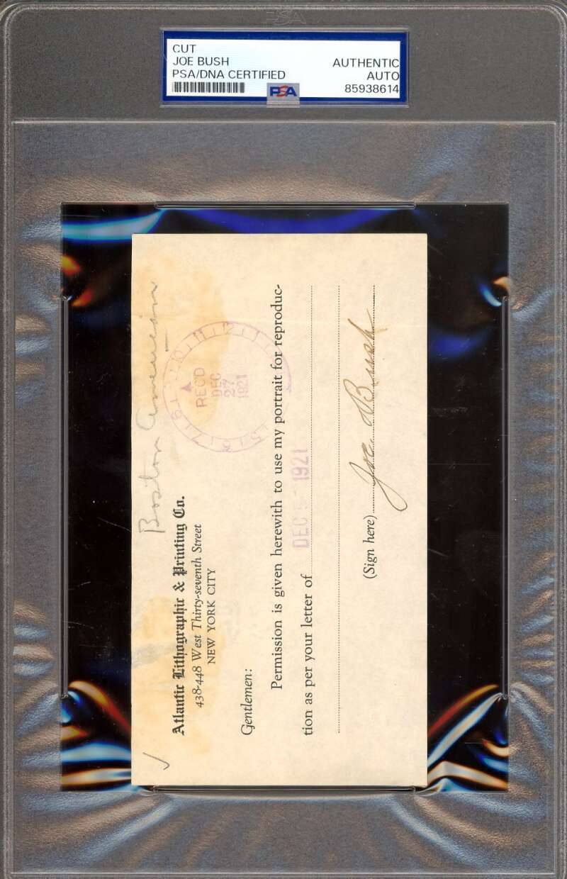 Joe Bush PSA DNA Signed 1921 Receipt Autograph