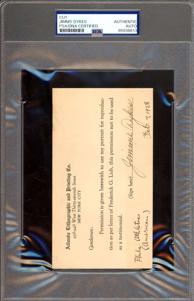 Jimmy Dykes PSA DNA Signed 1928 Receipt Autograph