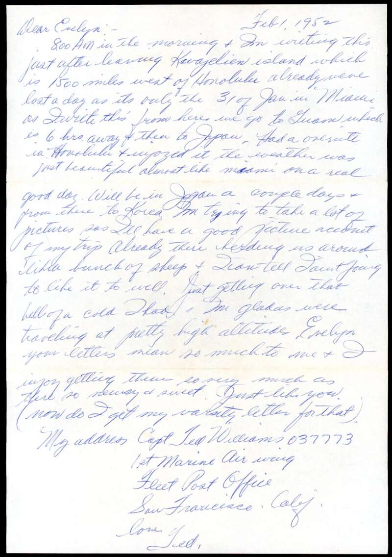 Ted Williams PSA DNA Loa Signed 1952 Letter To Mistress Autographed