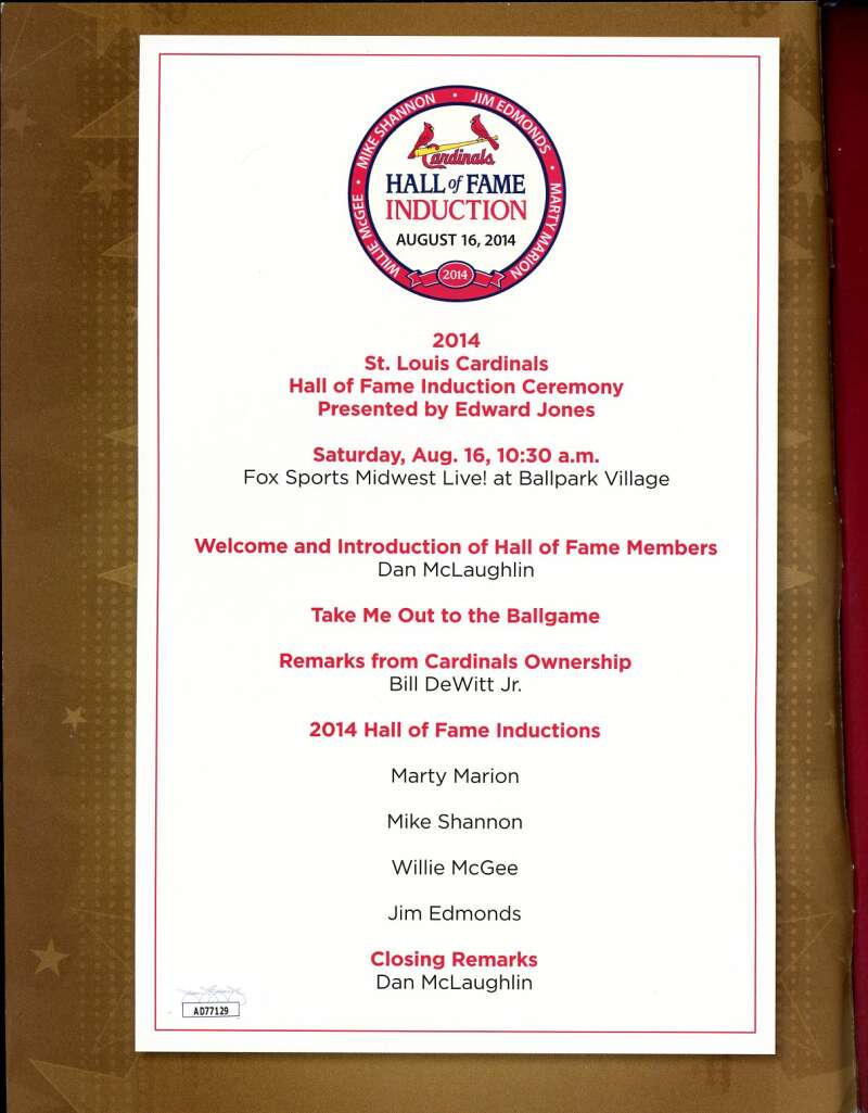 Edmonds McGee Shannon JSA Cert Signed 2014 Cardinals HOF Program Auto