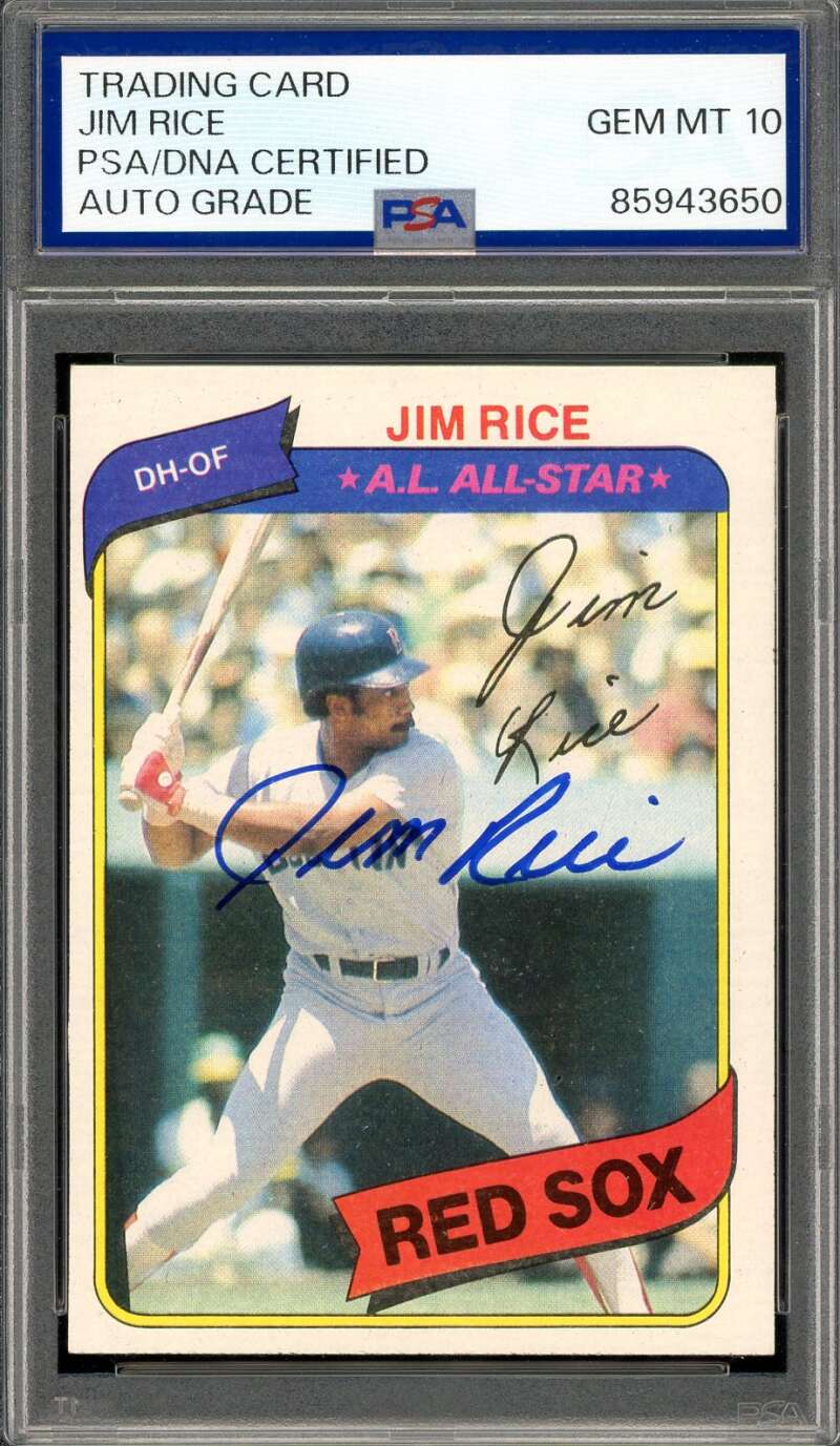 Jim Rice Gem Mint 10 PSA DNA Signed 1980 Topps Autograph