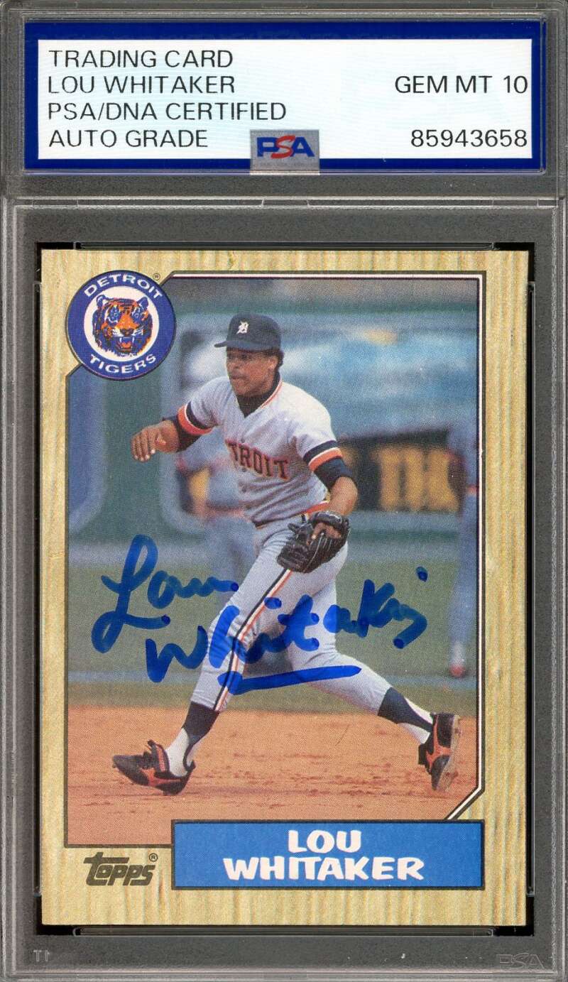 Lou Whitaker Gem Mint 10 PSA DNA Signed 1987 Topps Autograph