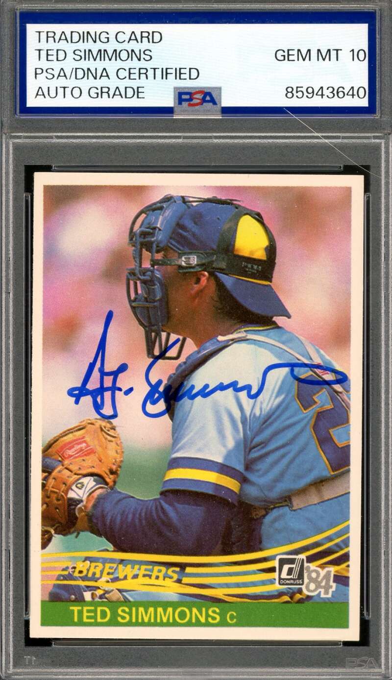 Ted Simmons Gem Mint 10 PSA DNA Signed 1984 Donruss Autograph