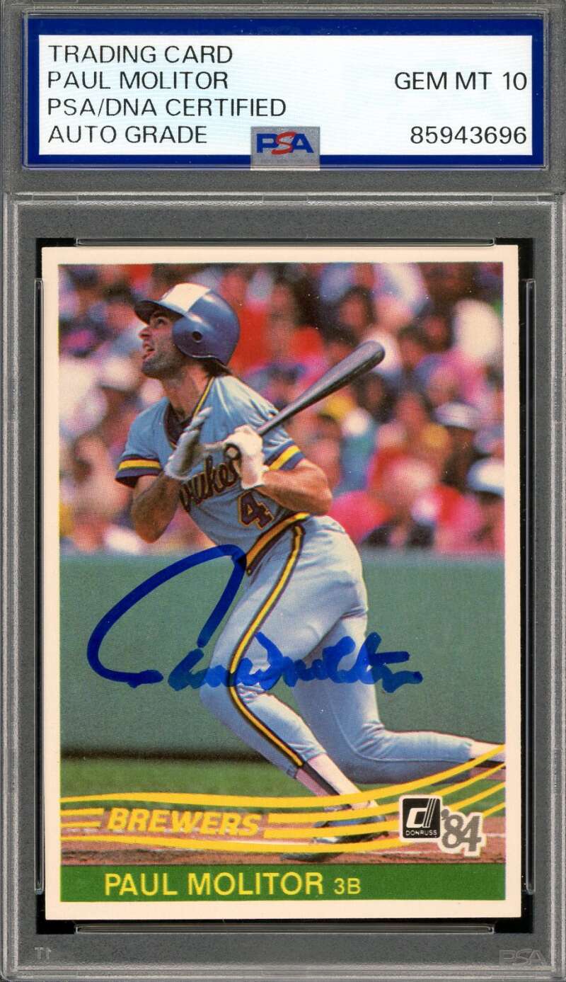 Paul Molitor Gem Mint 10 PSA DNA Signed 1984 Donruss Autograph