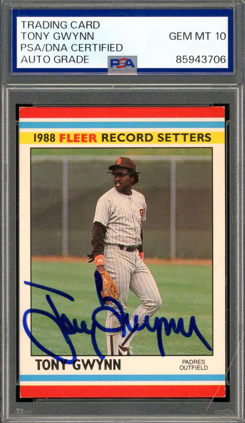 Tony Gwynn Gem Mint 10 PSA DNA Signed 1988 Fleer Record Setters Autograph