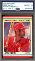 Ozzie Smith Gem Mint 10 PSA DNA Signed 1988 Fleer Record Setters Autograph