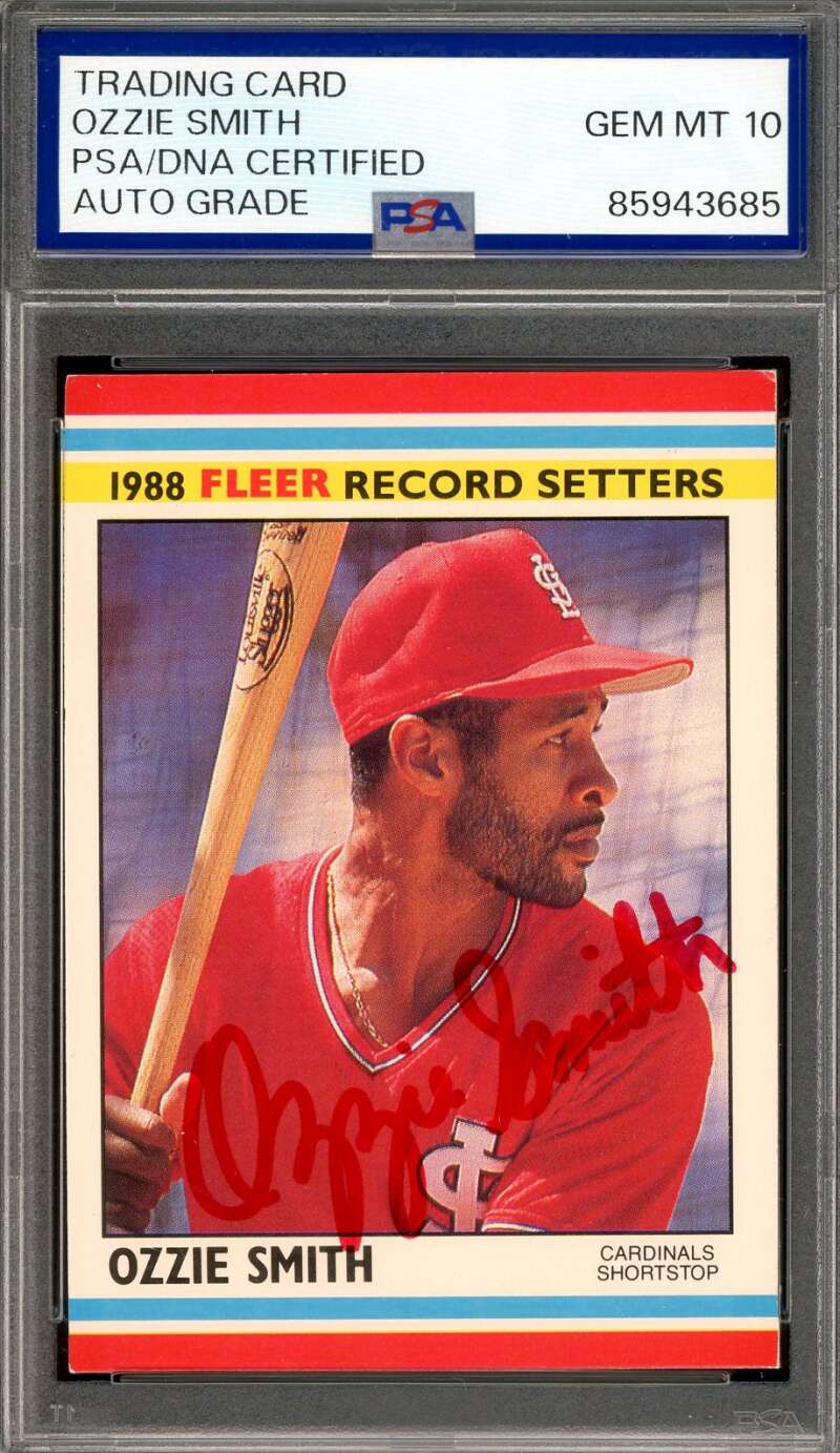 Ozzie Smith Gem Mint 10 PSA DNA Signed 1988 Fleer Record Setters Autograph