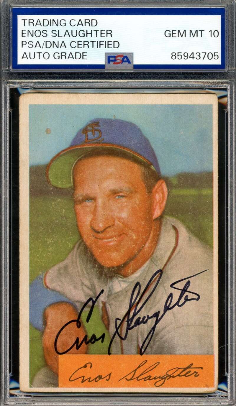 Enos Slaughter Gem Mint 10 PSA DNA Signed 1954 Bowman Autograph
