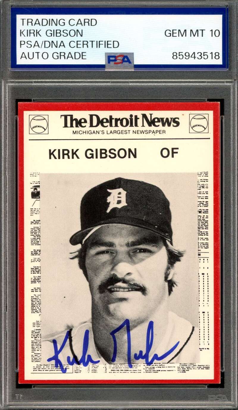 Kirk Gibson Gem Mint 10 PSA DNA Signed 1981 Detroit News Rarest Rookie Autograph