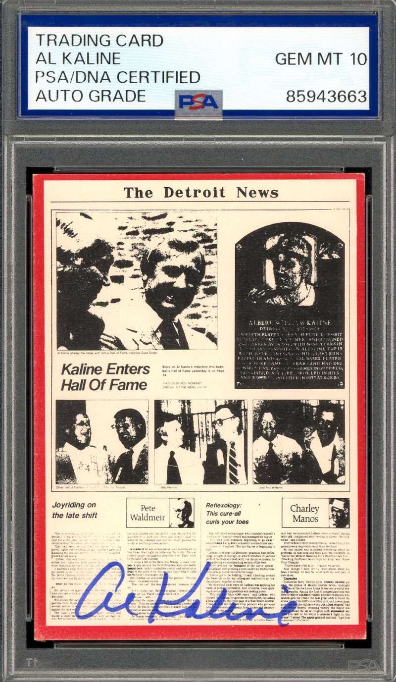 Al Kaline Gem Mint 10 PSA DNA Signed 1981 Detroit News Autograph