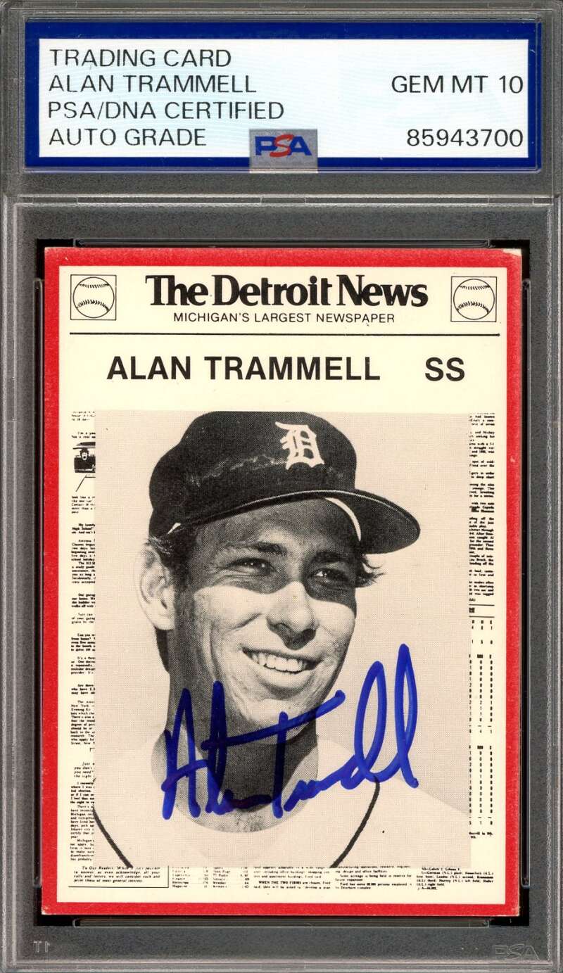 Alan Trammell Gem Mint 10 PSA DNA Signed 1981 Detroit News Autograph