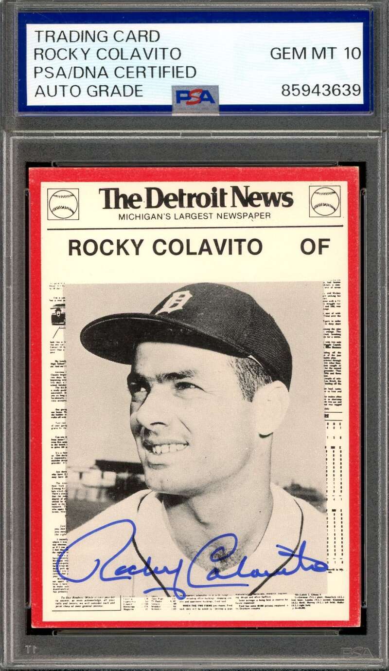 Rocky Colavito Gem Mint 10 PSA DNA Signed 1981 Detroit News Autograph