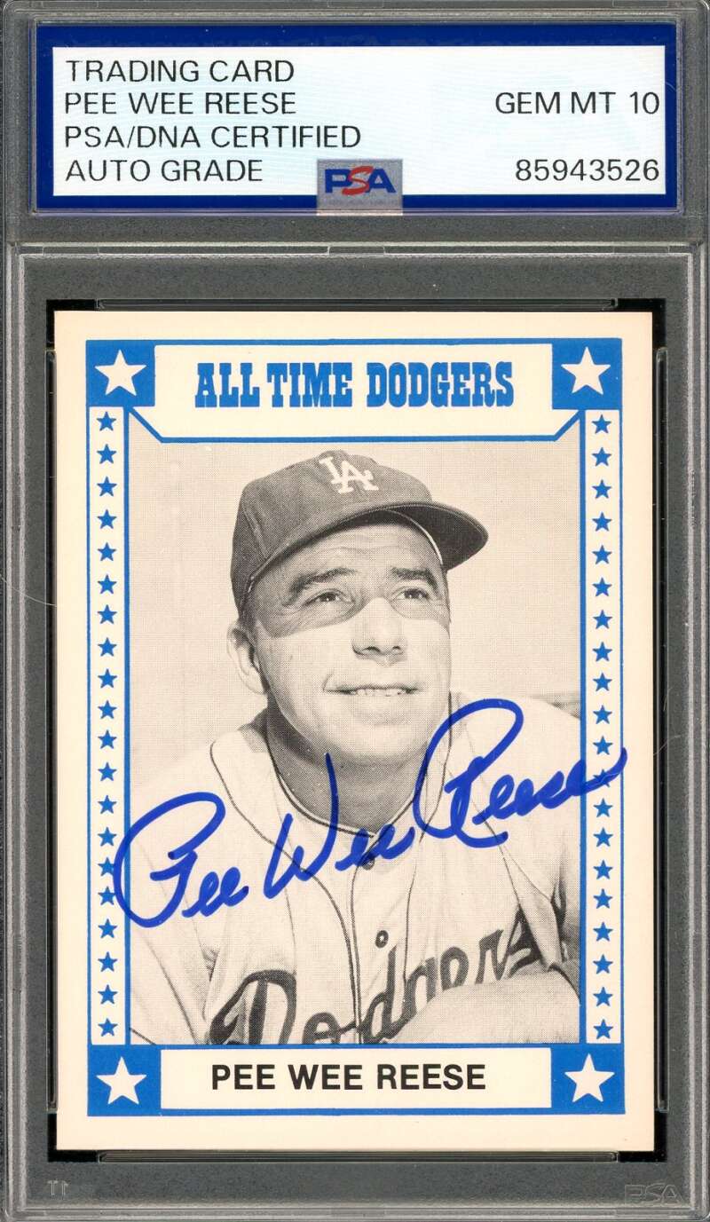 Pee Wee Reese Gem Mint 10 PSA DNA Signed 1980 TCMA All Time Dodgers Autograph