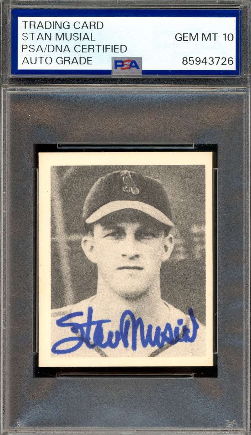 Stan Musial Gem Mint 10 PSA DNA Signed 1948 Bowman 1987 Reprint Rookie Autograph