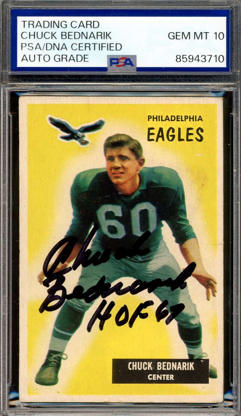 Chuck Bednarik Gem Mint 10 PSA DNA Signed 1955 Bowman Autograph
