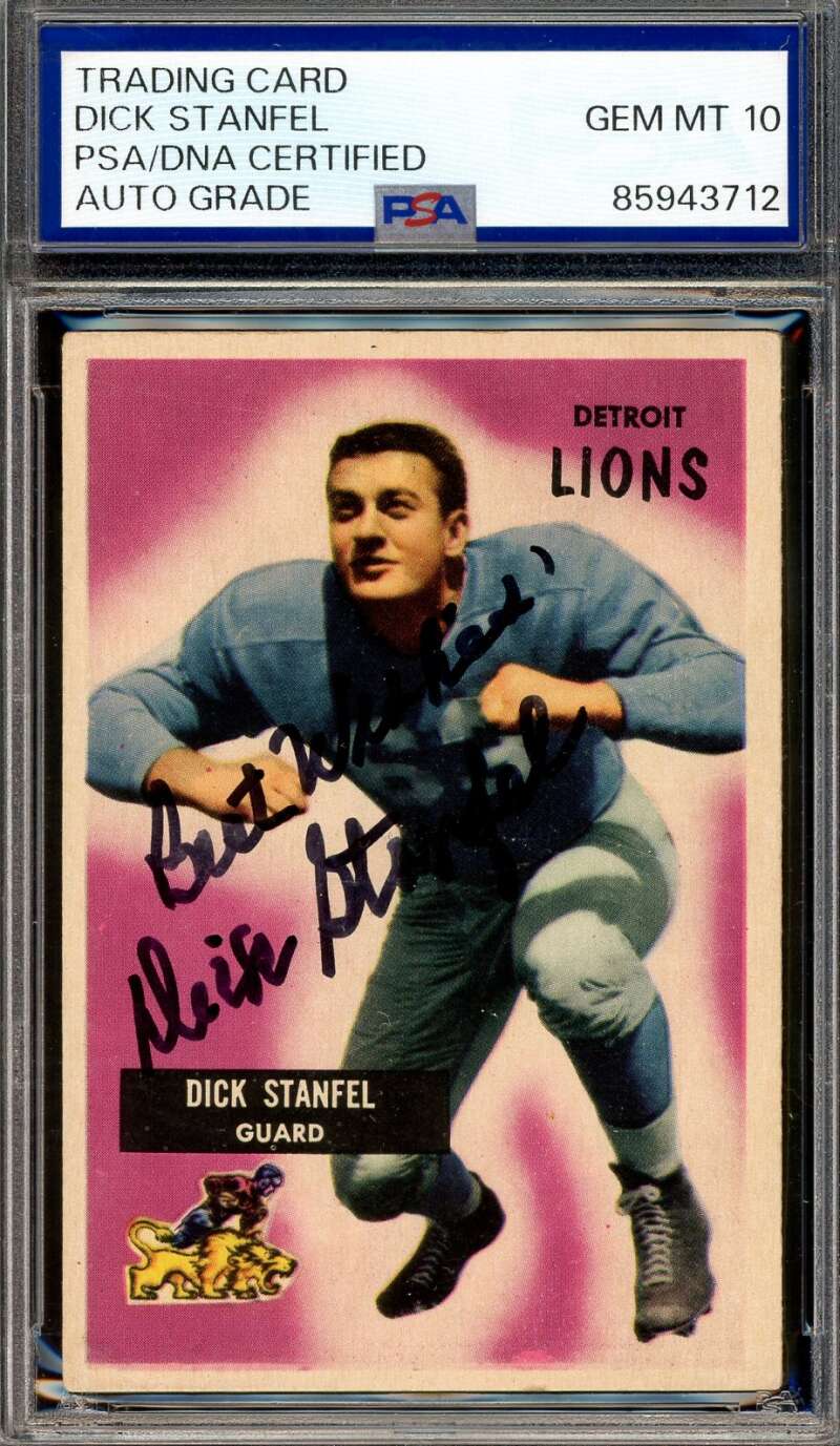 Dick Stanfel Gem Mint 10 PSA DNA Signed 1955 Bowman Rookie Autograph