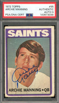Archie Manning Mint 9 PSA DNA Signed 1972 Topps Rookie Autograph