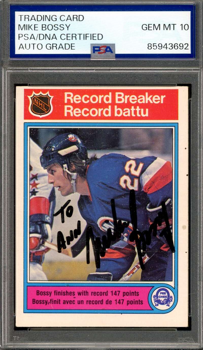 Mike Bossy Gem Mint 10 PSA DNA Signed 1982 O-Pee-Chee Record Breaker Autograph