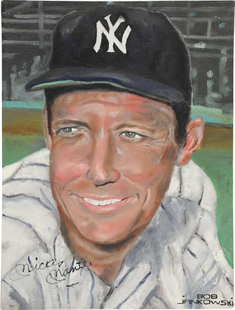 Mickey Mantle JSA Loa Signed 12X16 Original Art Painting  Autograph