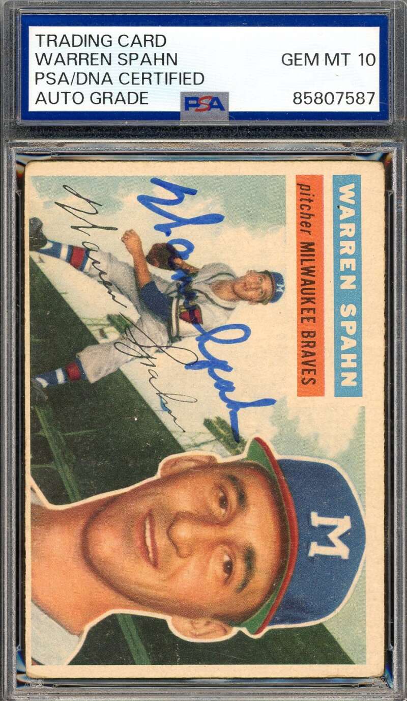 Warren Spahn Gem Mint 10 PSA DNA Signed 1956 Topps Autograph