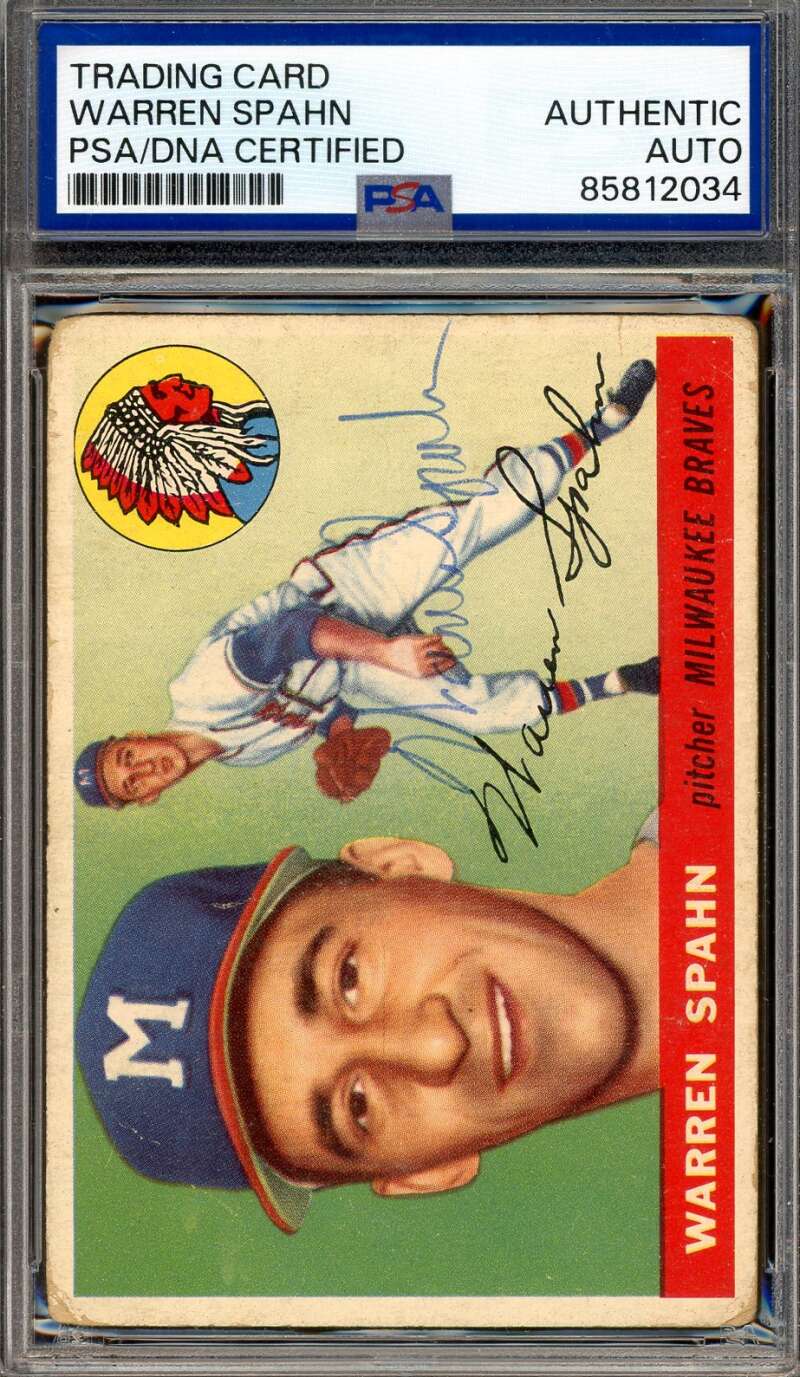 Warren Spahn PSA DNA Vintage Signed 1955 Topps Autograph