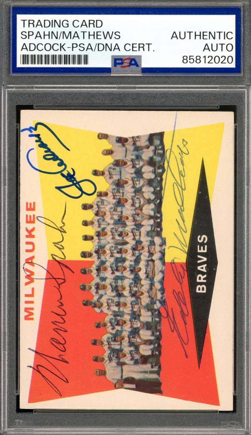 Spahn Mathews Adcock PSA DNA Signed 1960 Topps Braves Autograph