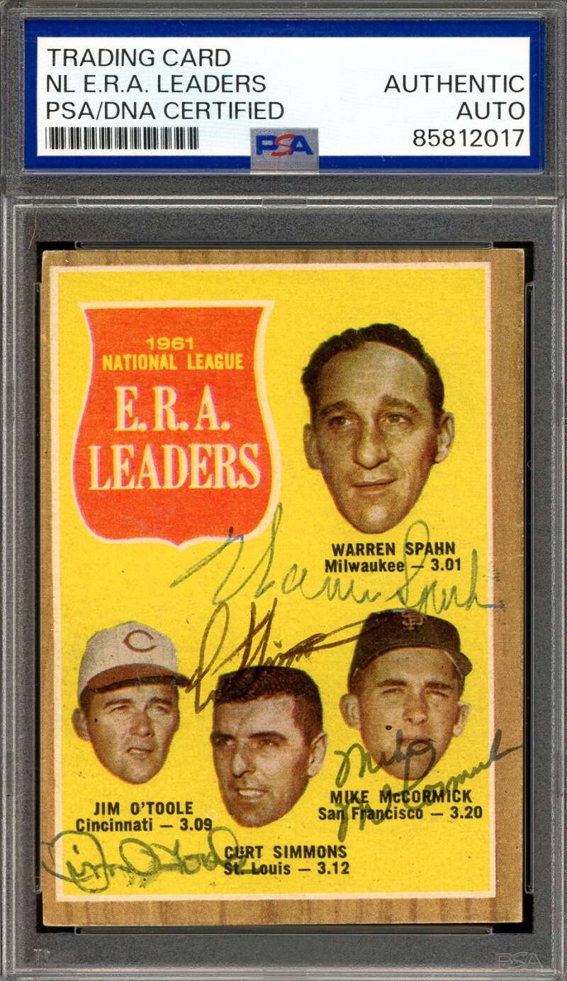 Spahn Simmons McCormick O'Toole PSA DNA Signed 1962 Topps 1961 Leaders Autograph
