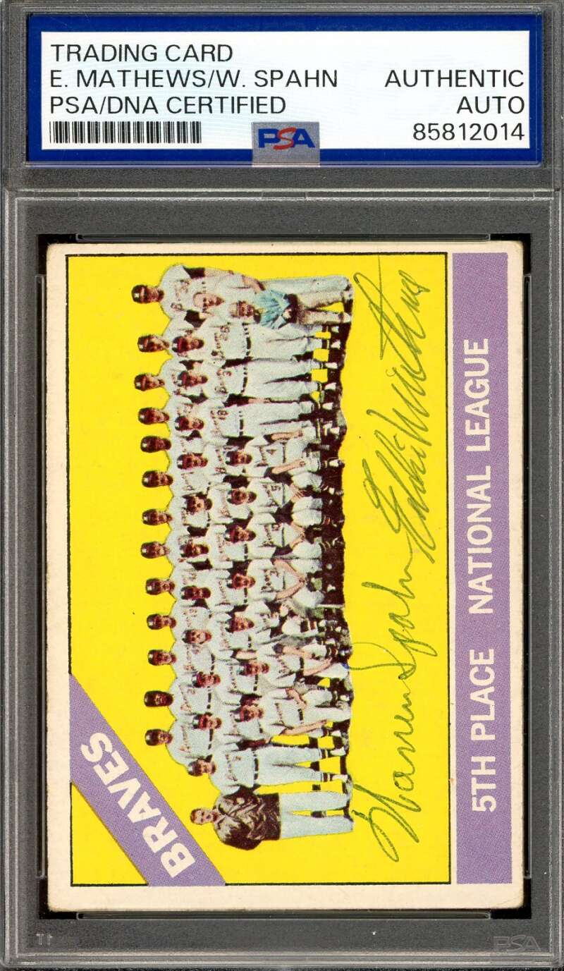 Eddie Mathews Warren Spahn PSA DNA Vintage Signed 1966 Topps Braves Autograph