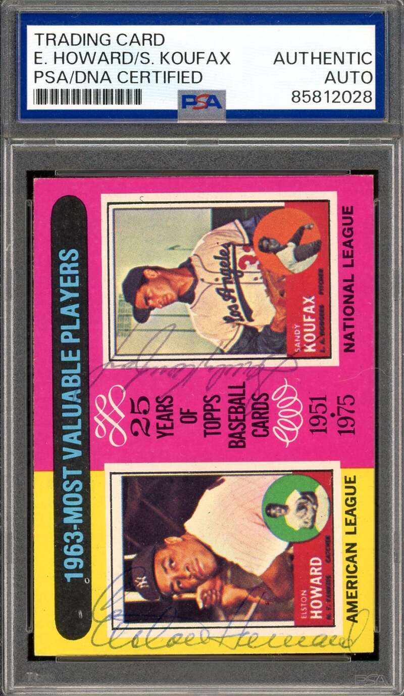 Elston Howard Sandy Koufax PSA DNA Signed 1975 Topps 1963 MVP Autograph