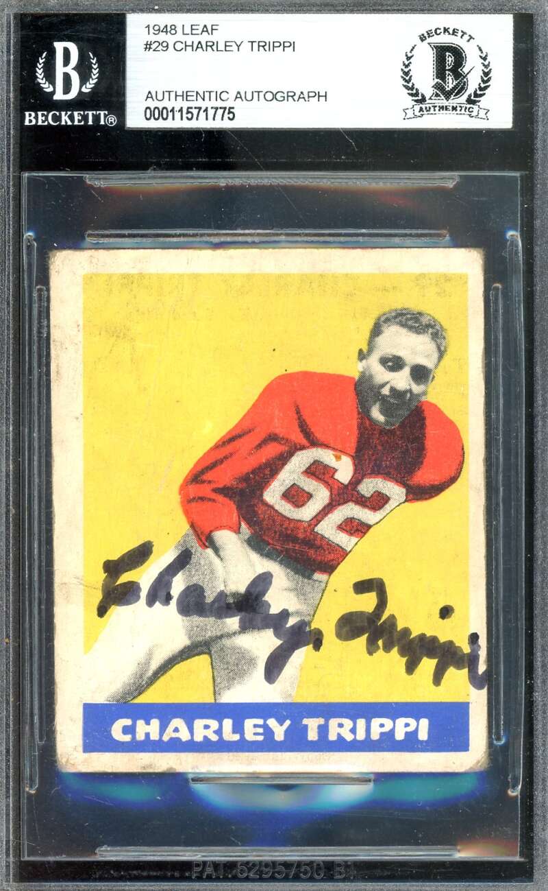 Charley Trippi Beckett BAS Signed 1948 Leaf Rookie Autograph