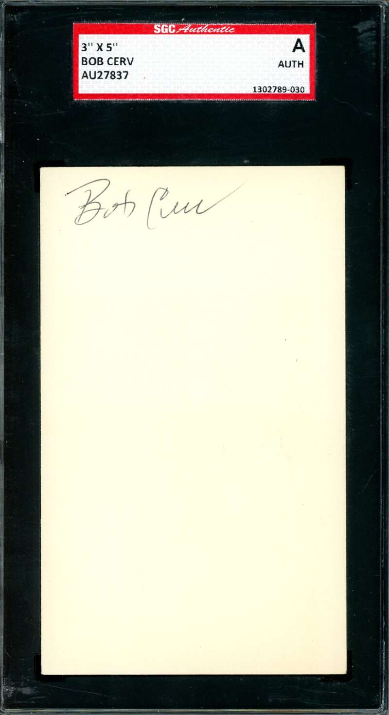 Bob Cerv SGC Coa Signed 3x5 Index Card Autograph