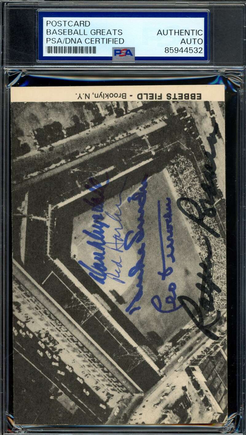 Drysdale Barber Snider Durocher PSA DNA Signed by 5 Photo Postcard Dodgers Autograph