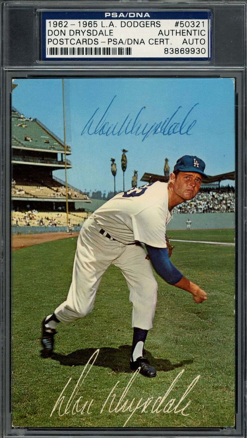 Don Drysdale PSA DNA Signed Dodgers 60`s Team Issued Photo Postcard Autograph