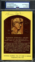 Warren Spahn PSA DNA Signed Gold Hall of Fame Plaque Postcard Autograph