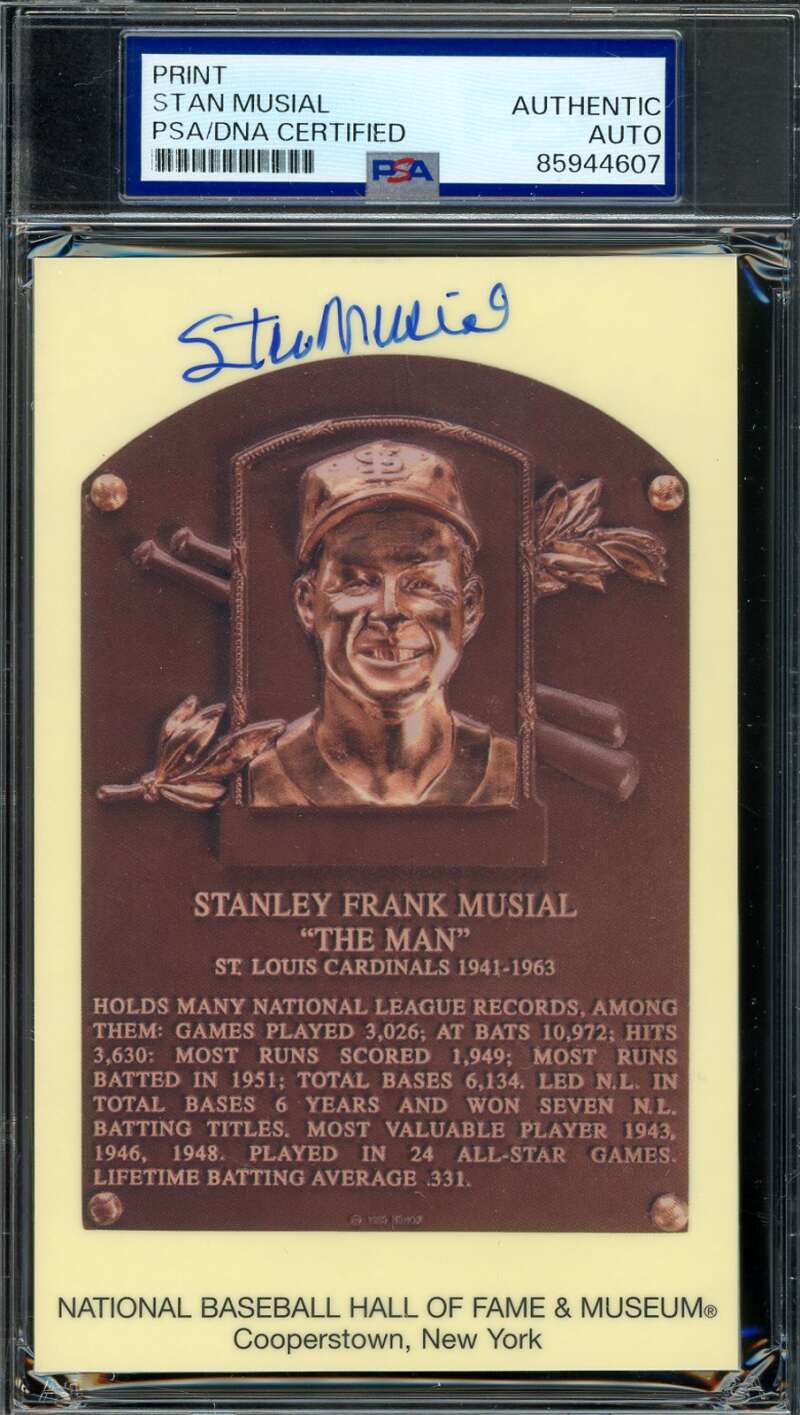 Stan Musial PSA DNA Signed Gold Hall of Fame Plaque Postcard Autograph