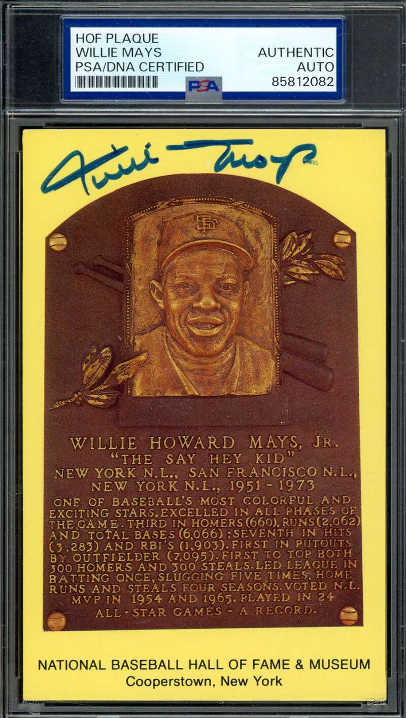 Willie Mays PSA DNA Signed Gold Hall of Fame Plaque Postcard Autograph