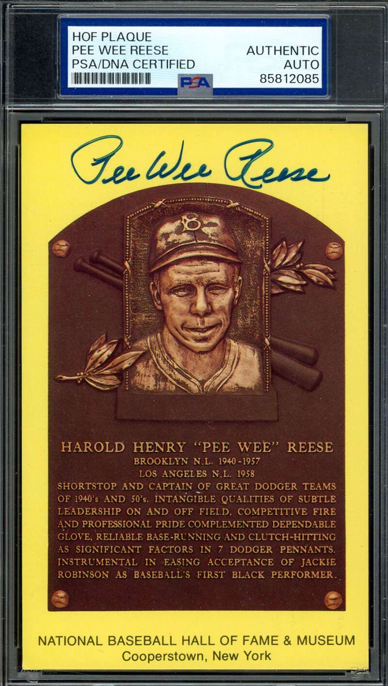 Pee Wee Reese PSA DNA Signed Gold Hall of Fame Plaque Postcard Autograph