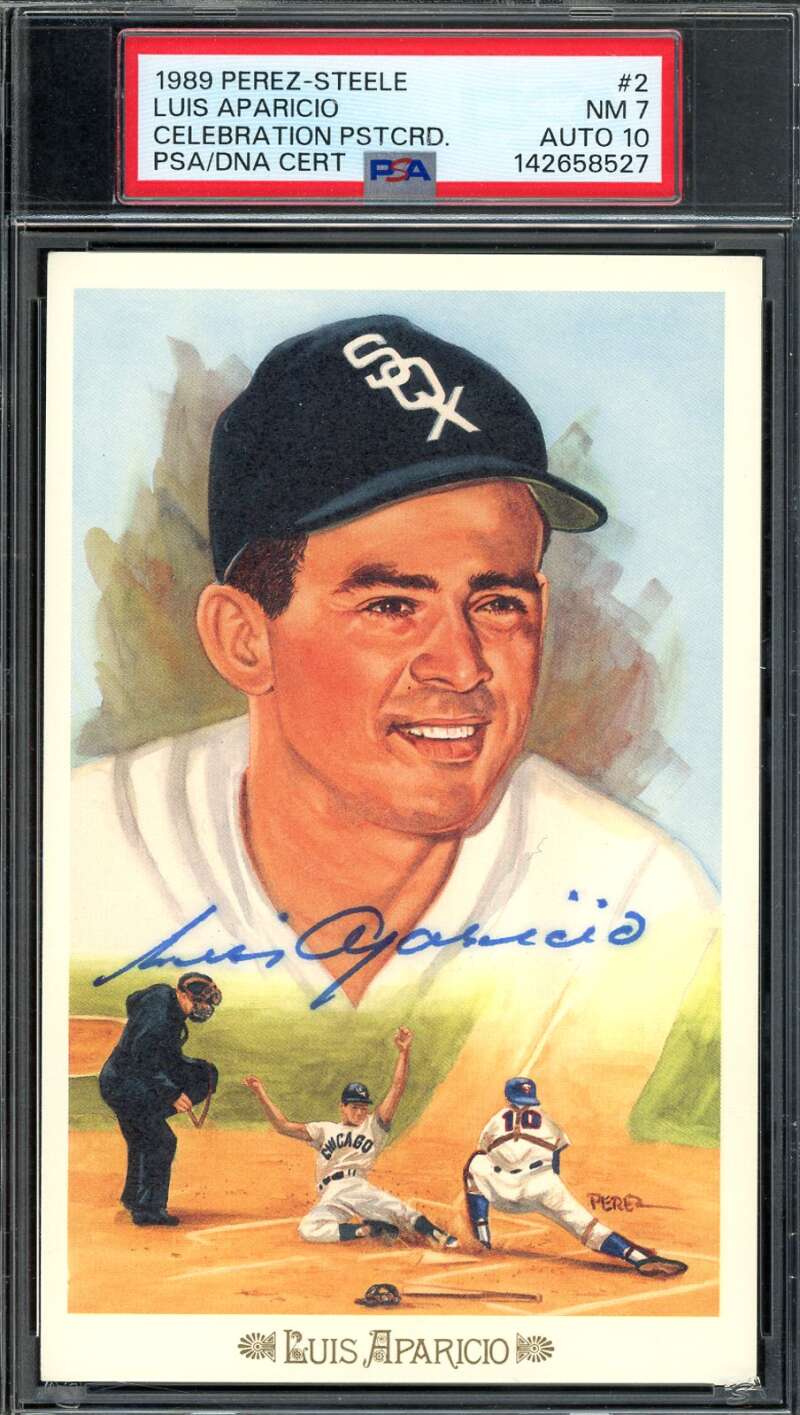 Luis Aparicio Gem Mint 10 PSA DNA Signed Perez Steele Celebration Postcard Autograph