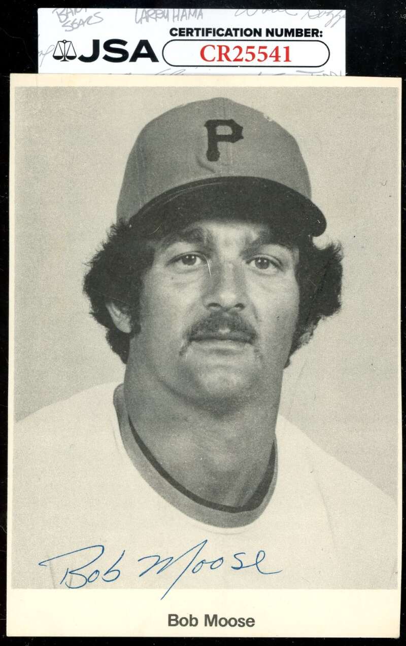 Bob Moose JSA Coa Signed 4x5 Pirates Team Issued Photo Autograph