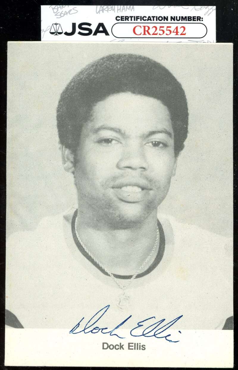 Dock Ellis JSA Coa Signed 4x5 Pirates Team Issued Photo Autograph