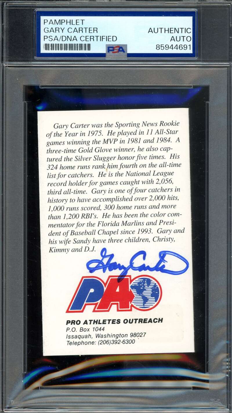 Gary Carter PSA DNA Signed Pro Athletes Pamphlet Autograph